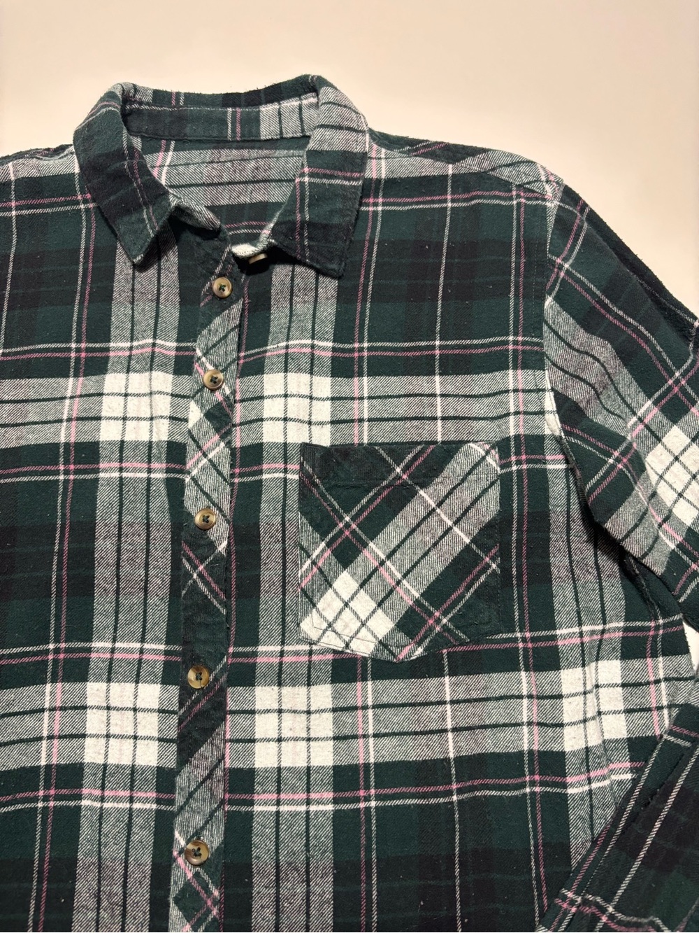 Forest Green Pink & White Cotton Fall Flannel